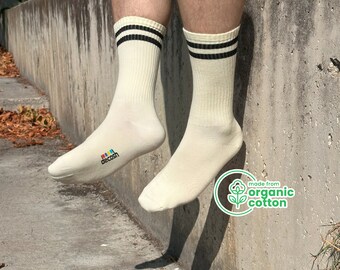 6 paires de chaussettes ras du cou en coton biologique : chaussettes de sport rayées