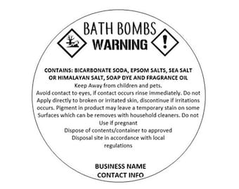 Bath Bomb Personalised CLP Labels, Detailed Ingredients, Custom Business Logo CLP, Safety Labels, Sheet or Roll CLP Labels