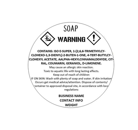 Soap Personalised CLP Labels, Detailed Ingredients, Custom Business Logo CLP, Safety Labels, Sheet or Roll CLP Labels