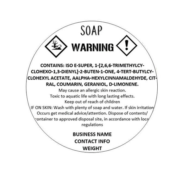 Soap Personalised CLP Labels, Detailed Ingredients, Custom Business Logo CLP, Safety Labels, Sheet or Roll CLP Labels
