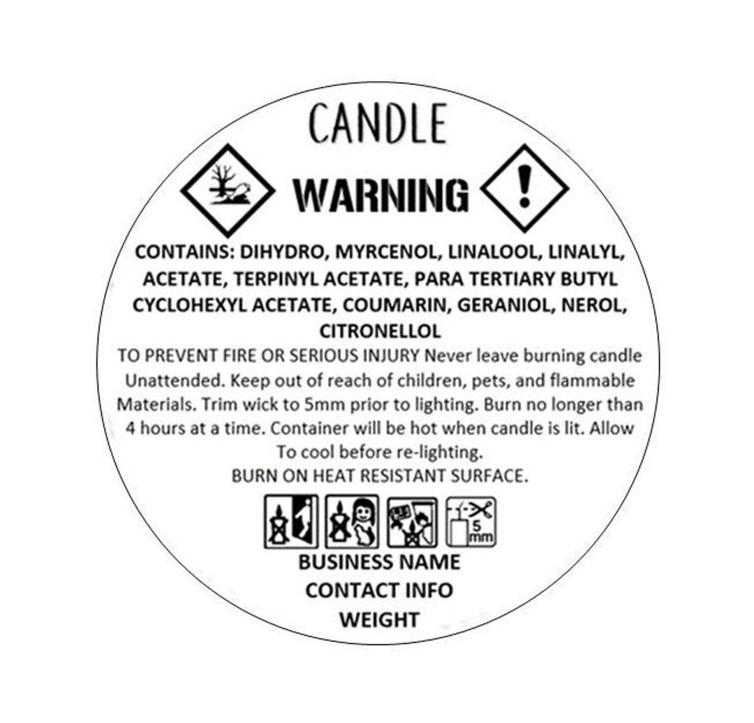 Candle Personalised CLP Labels Detailed Ingredients Custom Etsy
