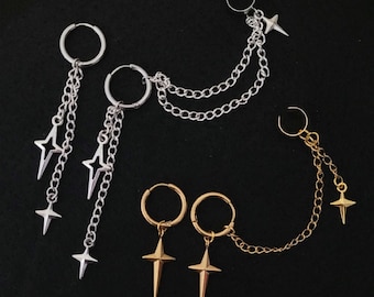 Kpop Demon Hunters Inspired Cuff Earrings for Huntr/x Rumi fan | Gold Silver Cuff Star Chain Dangle Earrings Jewelry Accessory for Kpop fan