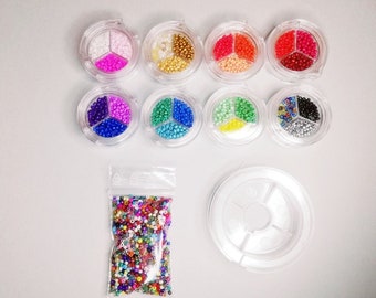 Rocailles 24 colores DIY set + cuentas de hilo 10/0 cuentas de vidrio cuentas de vidrio perlas de 2 mm