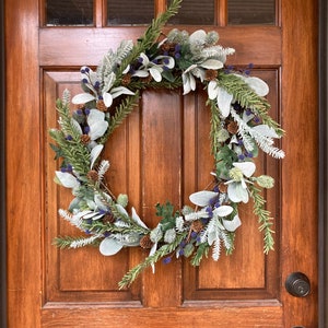 Winter Blue&#39;s Decorative Wreath | Boho Floral Decor | Chic Simple Contemporary Door Hanger
