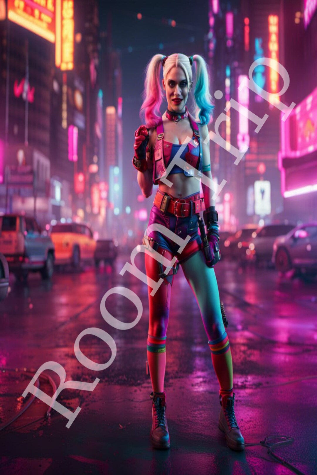 Harley Quinn Neon Synthwave Cyberpunk Art Prints Instant Etsy
