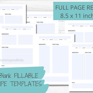 Printable Recipe Binder Kit, Blank Printable Recipe Page Template, PDF ...