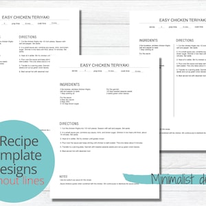 Printable Recipe Binder Kit, Blank Printable Recipe Page Template, PDF ...
