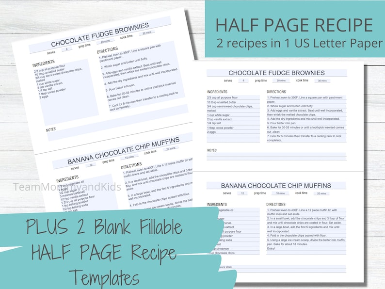 Printable Recipe Binder Kit, Blank Printable Recipe Page Template, PDF ...