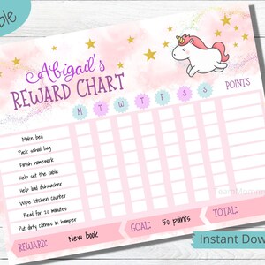 Printable Unicorn Chore Chart - Kids Reward System - Instant Download Tracker - Chore Chart for Kids