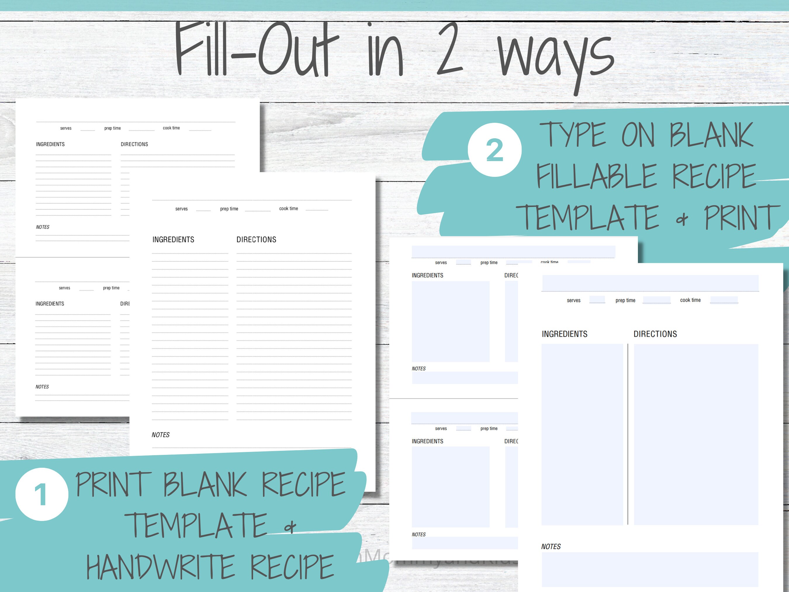 Printable Recipe Binder Kit, Blank Printable Recipe Page Template, PDF ...