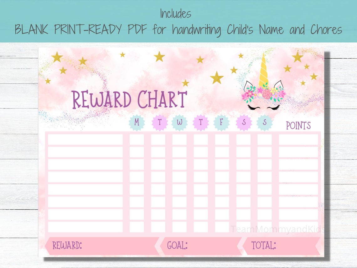 Chore Chart for Kids, Editable Unicorn Reward Chart - Etsy