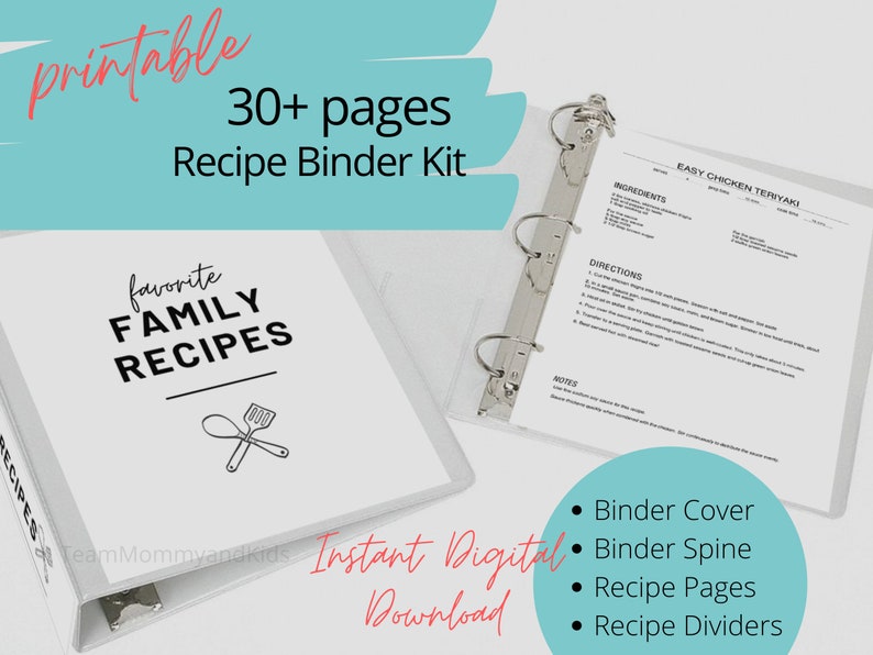 Printable Recipe Binder Kit, Blank Printable Recipe Page Template, PDF ...