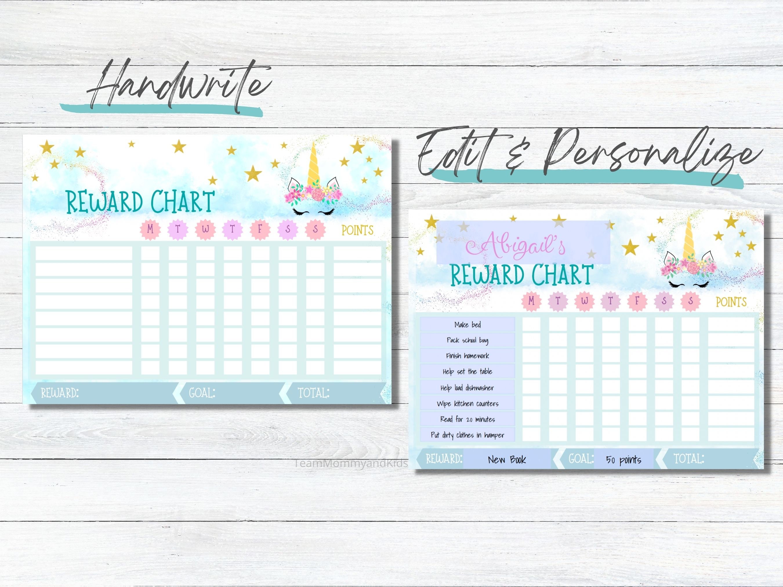 Editable Unicorn Chore Chart Printable Customizable Reward System for ...