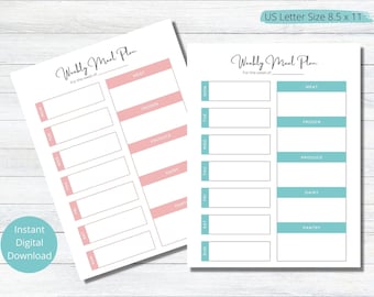 Printable Weekly Meal Planner with Grocery List - Meal Prep Organizer - Menu Planner - Cooking Tool