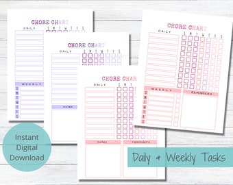 Responsibility Chore Chart for Kids Printable Daily Weekly Routine To Do List Child Homeschool PDF