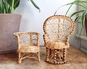 Set of 2 Vintage Wicker Chair Plant Stands