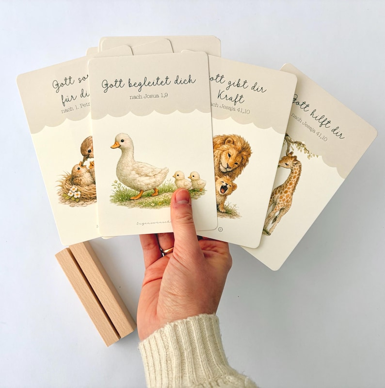 Encouragement cards for children, 8 Christian affirmation cards with wooden stand, Christian children's cards, Christian learning cards for children image 1