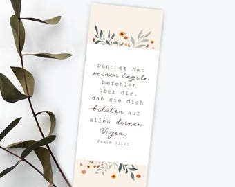 Christliches Lesezeichen | Ermutigung | Psalm 91,11  | Bibelvers, christliches Geschenk, Christliche Jugend