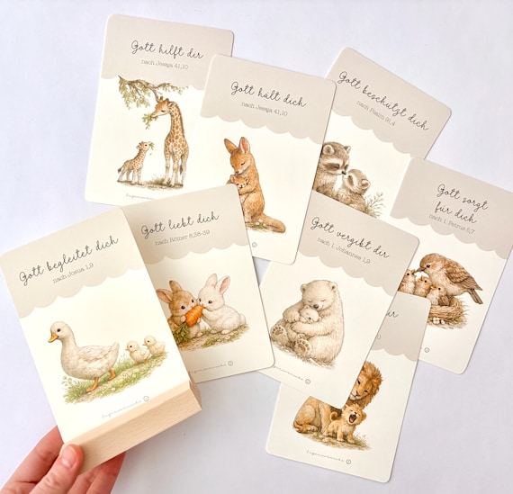 Ermutigungs Karten Kinder, 8 christliche Affirmationskarten mit Holzaufsteller, christliche Kinderkarten christliche lernkarten Kinder