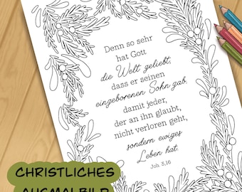 Christliche Malvorlage zu Weihnachten deutsch Sonntagsschule Gottesdienst Ausmalbild Erwachsene Bibelvers bastelvorlage Kinderstunde