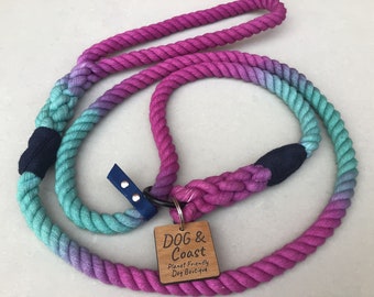 Guia de corda de algodão feita à mão: Guia para cães em degradê roxo e azul-petróleo