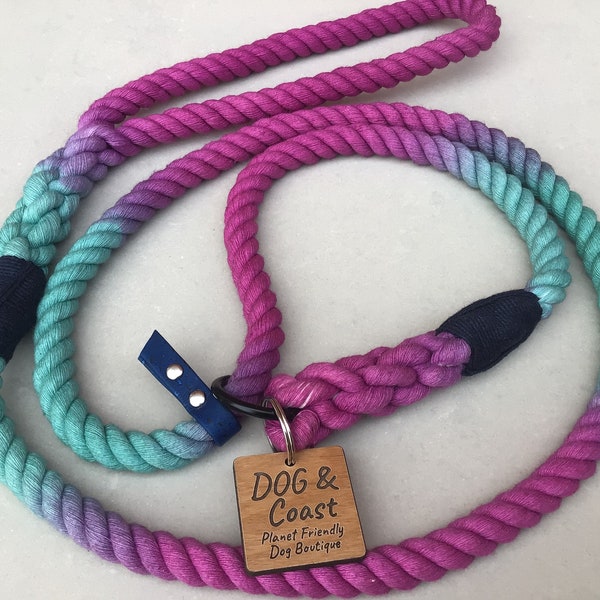 Slip Leash, Purple and Teal Cotton Rope Slip Lead, Colourful Rope Slip Leash, Handmade eco friendly lead, Gift for Dog Owner, Puppy Lead