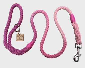 Pink Ombré Cotton Rope Dog Leash with a Choice of Hardware, Lengths and Thicknesses Handcrafted to Order