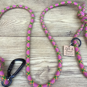 Pink Climbing Rope Dog Leash: Strong Carabiner Clip Lead