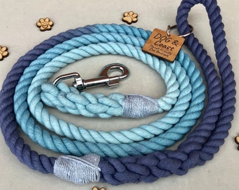 Blue Ombré Rope Leash, Blue Cotton Rope Lead, Puppy Lead, Handmade Eco-friendly Natural Cotton Rope Dog Lead