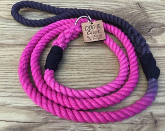 Guia de corda de algodão feita à mão: guia ecológica para cães rosa e preta