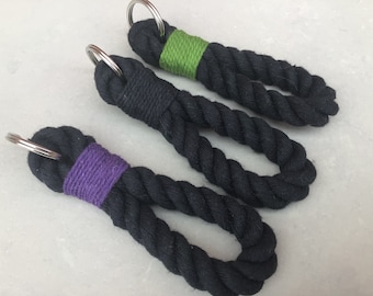 Black Cotton Rope Key Ring: Nautical Keychain