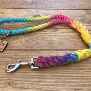 Rainbow Short Traffic Leash, Rope Traffic Handle, Short Lead, Handmade Eco Friendly Lead