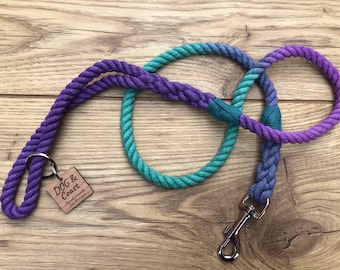 Guinzaglio in corda di cotone Galaxy per cani, disponibile in diverse lunghezze e spessori, realizzato a mano ed ecologico.