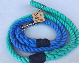 Guinzaglio per cani in corda di cotone verde e blu, fatto a mano: guinzaglio ecologico.