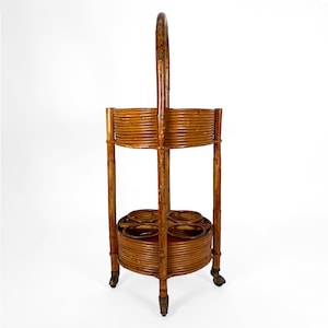 Vintage Boho Mid Century Bonacina Rattanowy wózek barowy / wózek do serwowania Włoch, lata 60
