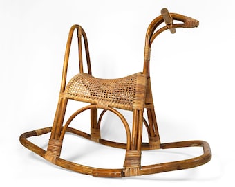 Vintage Mid Century Modern Bamboo Rattan Rocking Horse 1950s Vintage Franco Albini