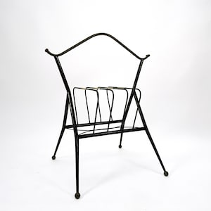 Vintage Italian Mid Century Modern Magazine Rack in Metal with Brass Details. Italy 1950s image 1