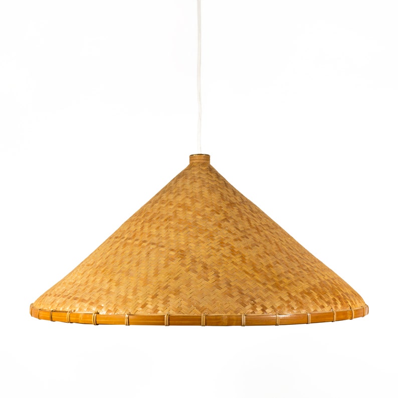 Large Beautiful Mid Century Modern Wicker Ceiling Light with brass details from the 1960s image 1