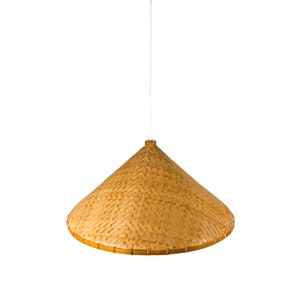 Large Beautiful Mid Century Modern Wicker Ceiling Light with brass details from the 1960s image 2