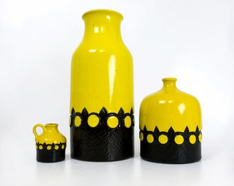 Jasba Vase Set of 3 Yellow Black West Germany WGP Fat Lava 1575-41, 1575-21, 1701-09