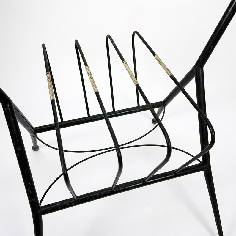 Vintage Italian Mid Century Modern Magazine Rack in Metal with Brass Details. Italy 1950s image 7