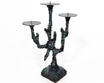Candeliere brutalista in ferro pesante vintage metà secolo moderno anni '60