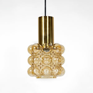 1 of 3 Amber Bubble Glass Brass 1960s Pendant Ceiling Lamps by Helena Tynell for Limburg