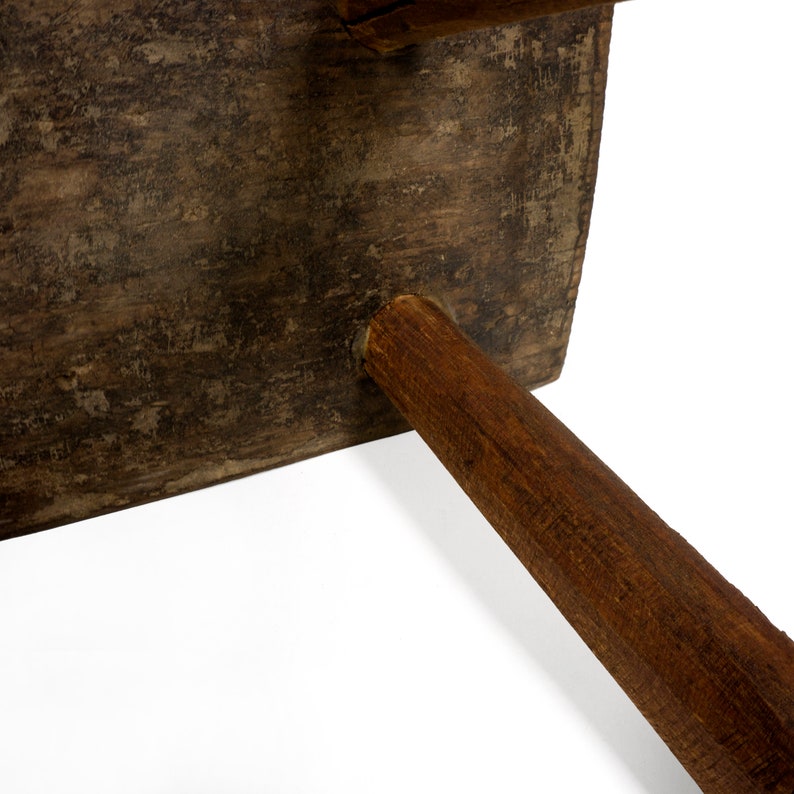Brutalist Vintage Mid Century Four Legged Solid Wood Stool with Beautiful Patina image 10