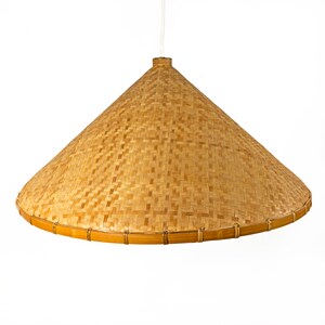 Large Beautiful Mid Century Modern Wicker Ceiling Light with brass details from the 1960s image 4