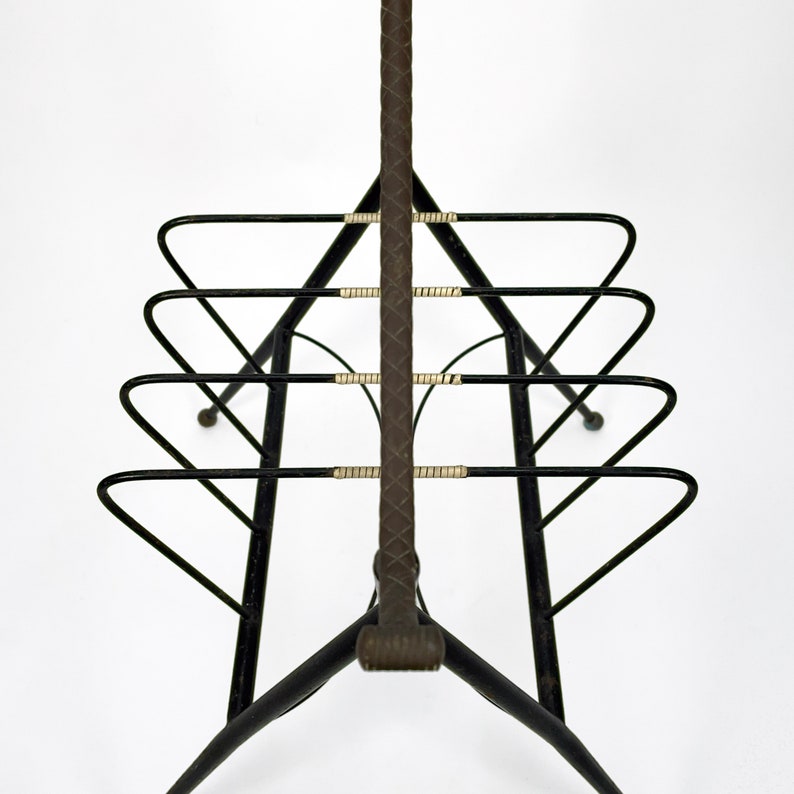 Vintage Italian Mid Century Modern Magazine Rack in Metal with Brass Details. Italy 1950s image 5