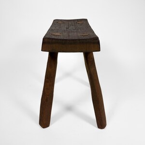 Brutalist Vintage Mid Century Four Legged Solid Wood Stool with Beautiful Patina image 4