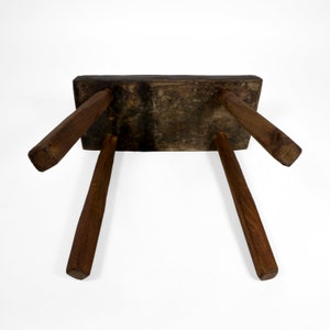 Brutalist Vintage Mid Century Four Legged Solid Wood Stool with Beautiful Patina image 6