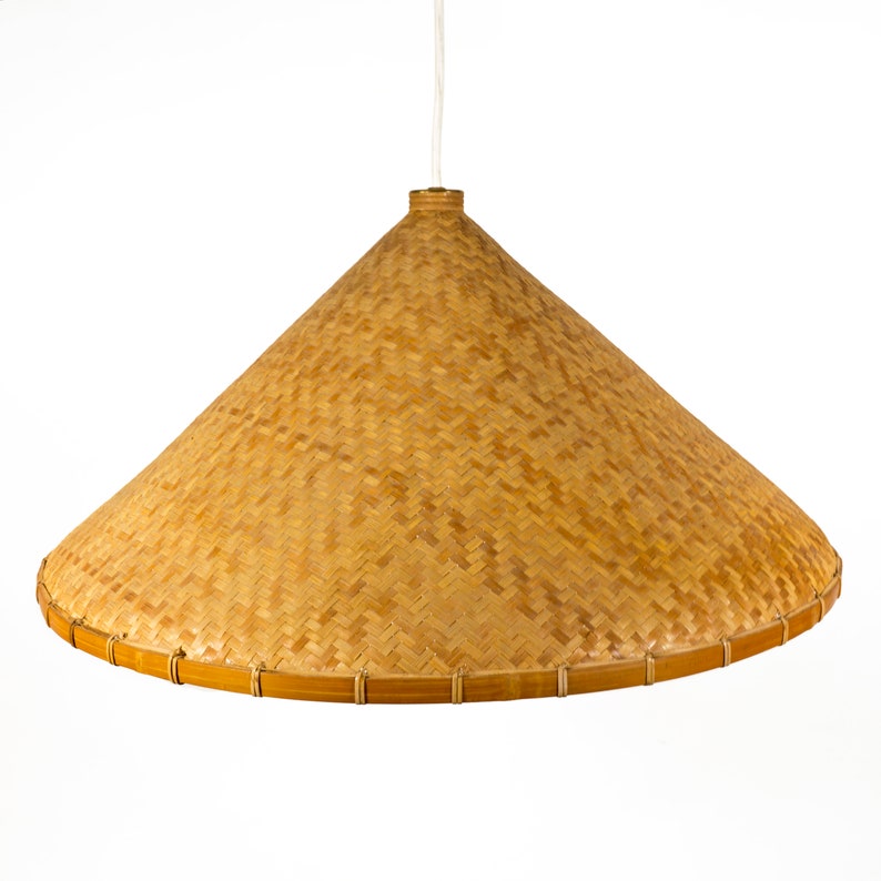 Large Beautiful Mid Century Modern Wicker Ceiling Light with brass details from the 1960s image 3