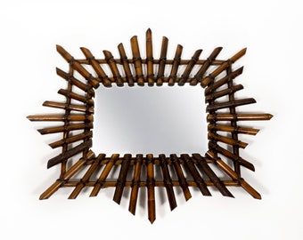 Beautiful Vintage Mid Century French Italian Bamboo Rattan Wall Mirror from the 1950s